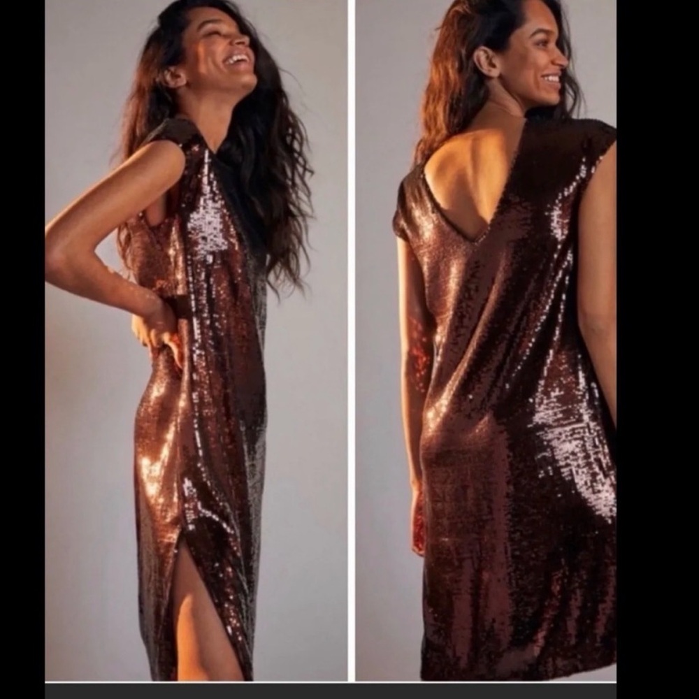 NWT Anthropologie Maeve Kara Sequined Mini Dress Wine/Brown Size Small
